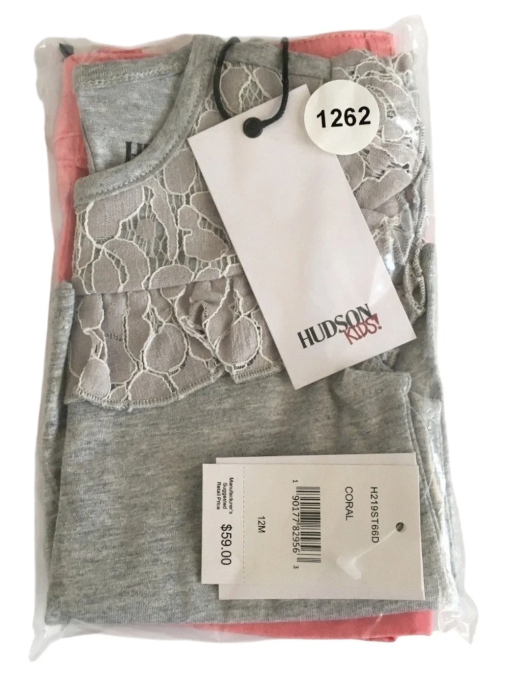 Hudson Baby Girls 2-Piece Lace Flutter Top & Shorts Set Gray/Pink Size 12M